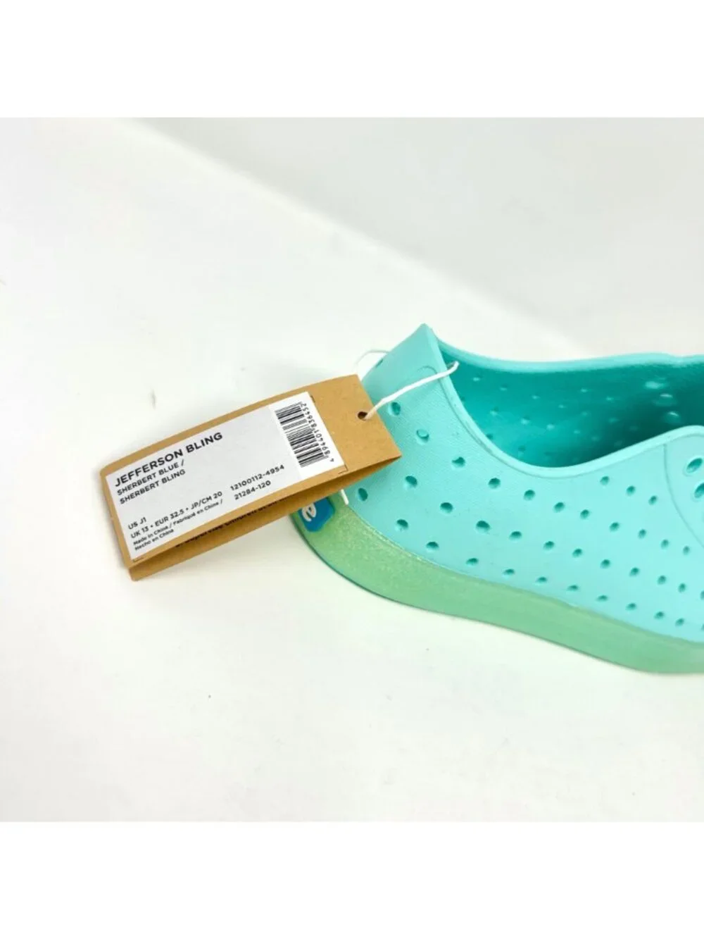 Native Shoes Kids Jefferson Bling Glitter Sherbet Blue Bling J1 Lightweight EVA